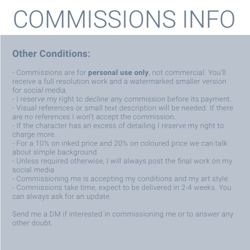 Commissions are open again!Please, make sure you have read all the conditions before commissioning m