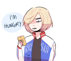 randomsplashes: randomsplashes: concept: yurio is hungry af and can’t escape the dad jokes (ಥ⌣ಥ) bonus: when u can’t stand the dad jokes so u break ur phone 
