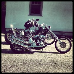 nutnecknic:  My buddies chopper in back and mine up front chilling after a hard weekend of riding.