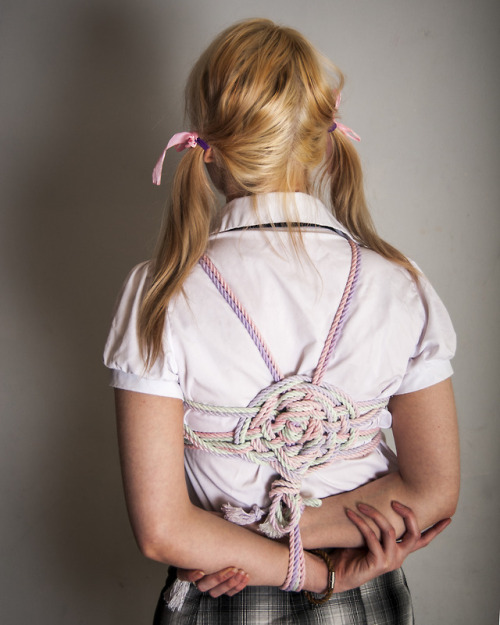 mastermhatter: @skysometimes likes being dressed up like a doll, shutting of the world and turning into plastic that I can twist turn and play with how I want.  Tied in pastel hemp www.mmhrope.com
