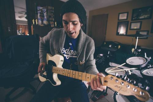 Enrique in the studio tracking lead guitars.