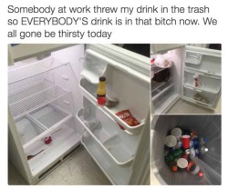 theimaginarythoughts:  dirtydianabanana:  Petty 101   Not petty enough because the lids are still on them cups and bottles. Nothing is spilt out. That bag is clean too. They could just reach in and grab they drink She should’ve took them off and poured