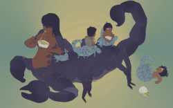 sp00kyskull:  Scorpion mommy needs a lot of attention to take care of her babies because their exoskeletons are still soft and wobbly, and sometimes it’s confusing to manage all those limbs at once. Please full view, it’s detailed. 