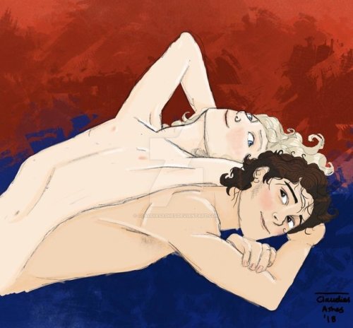 claudiasashes:   Hard at work   Enjolras and Grantaire needed some time alone to… work  (Devi