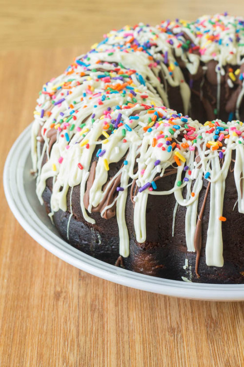 foodishouldnoteat:  fullcravings:  White Chocolate Funfetti Chip Bundt Cake  if you love food follow