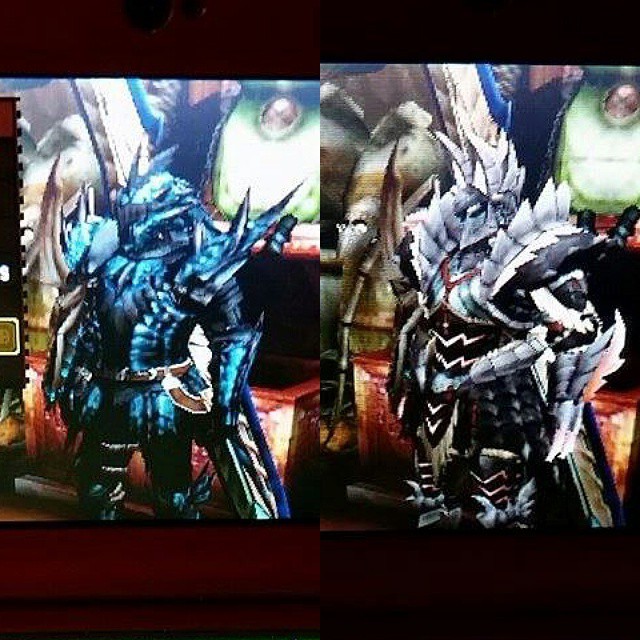 My completed Azure Rathalos &amp; Stygian Zinogre armor sets. Took awhile to