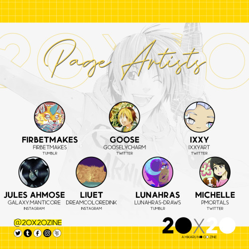 20x20zine:⚫ MEET THE PROS ⚪Introducing the zine’s Page Artists (2/3).☀ @firbetmakes☀ Goose @go