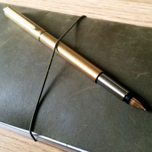 Newest fountain pen to my collection. Parker Vector, F Nib, in stainless steel brushed in gold.