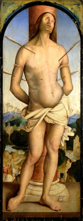 Bernardino Zaganelli, St. Sebastian, 1505-6, Oil on wood, 119,4 x 44,2 cm, National Gallery, London