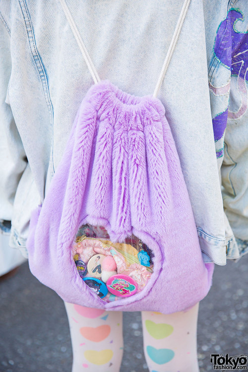 tokyo-fashion: 19-year-old Pachiko on the street in Harajuku wearing a Nadia cat tee, heart tights f