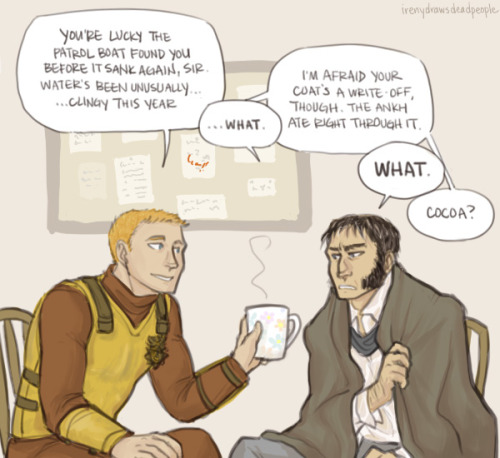 irenydrawsdeadpeople: Vimes wakes up in the shadow of a barricade and immediately assumes the worst.