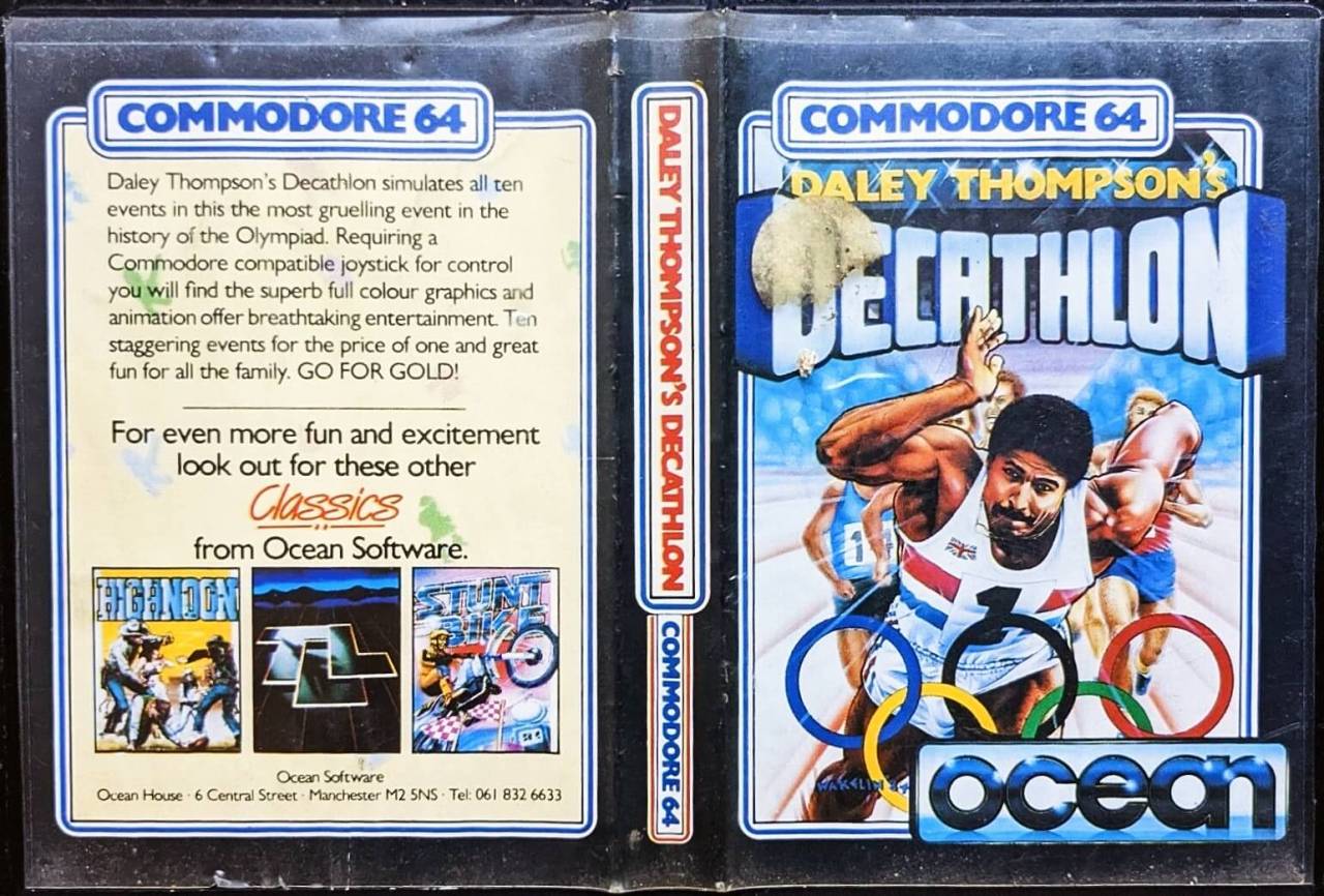 <p>Daley Thompson’s Decathlon by Ocean Software - Commodore 64 cassette game (1985). How many joysticks did you break playing this one?</p>