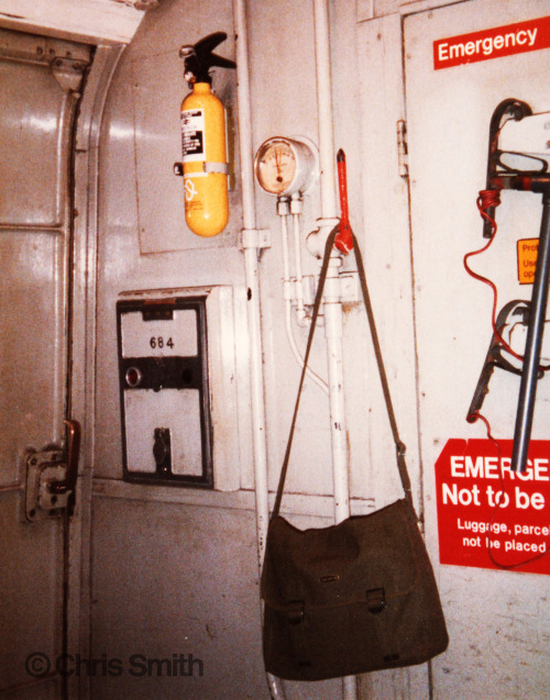 My guard’s satchel, hanging from the brake handle as the railway refused to provide a hook for it.