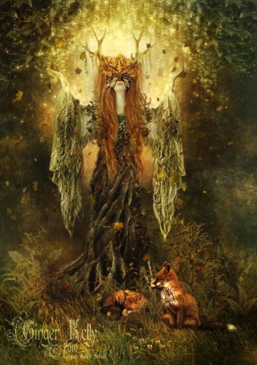 feather-haired: Forest Spirit by GingerKellyStudio