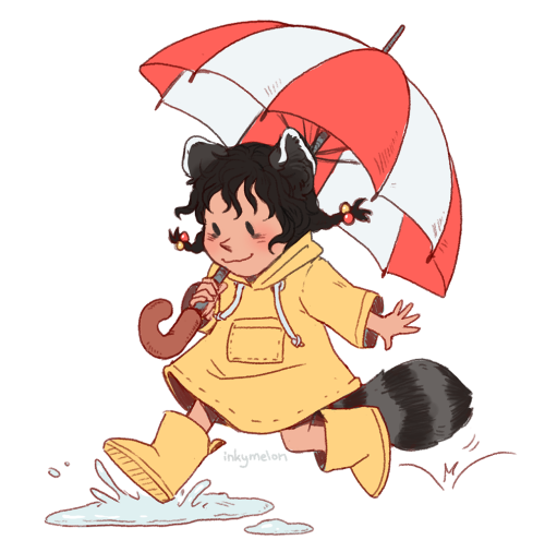 OC outfit request:Raccoon in rain boots and rain coat with an umbrella.I chose to draw her as a kid 