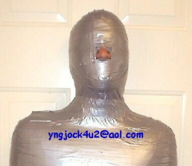 yngjock4u2:Sub is layered with a jock, cup, full length wetsuit, then mummified with 3 layers of duct tape.  He was like this for 6 hours!!!