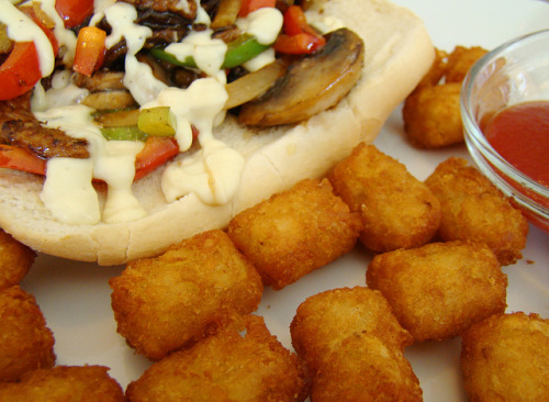 Porn photo veganfeast:  Vegan PhillySteak with TaderTots