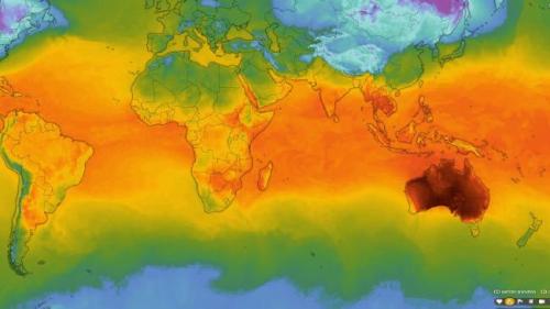 This World Temperature Map Shows Australia, On Its Own, With Scorching Temperatures These Days.
