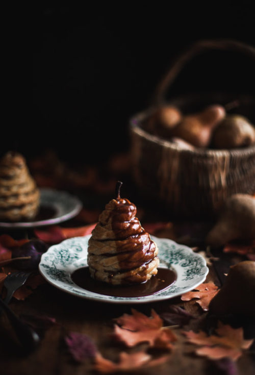 sweetoothgirl: Puff Pastry Poached Pears + Spiced Wine Caramel