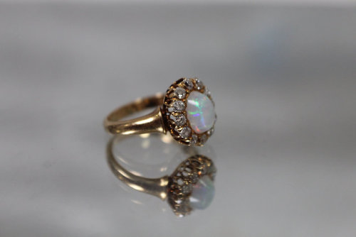 allaboutrings:Antique Crystal Opal and Diamond Ring