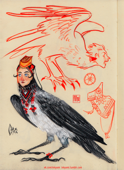 Сирин-сорока в уборе-сорокеA magpie-sirinbird in Voronezh attire. A wordplay, in russian “magpie” an