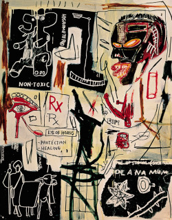herzogtum-sachsen-weissenfels:Jean-Michel Basquiat (American, 1960-1988), Melting Point of Ice, 1984. Acrylic, oilstick and silkscreen, 218.44 x 172.72 cm.