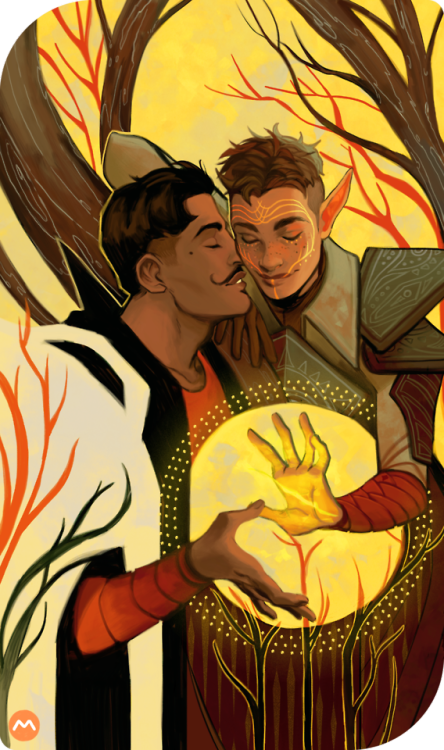crystalline-menace:  time flees, love stays. Sokka Lavellan and Dorian Pavus by @mureh