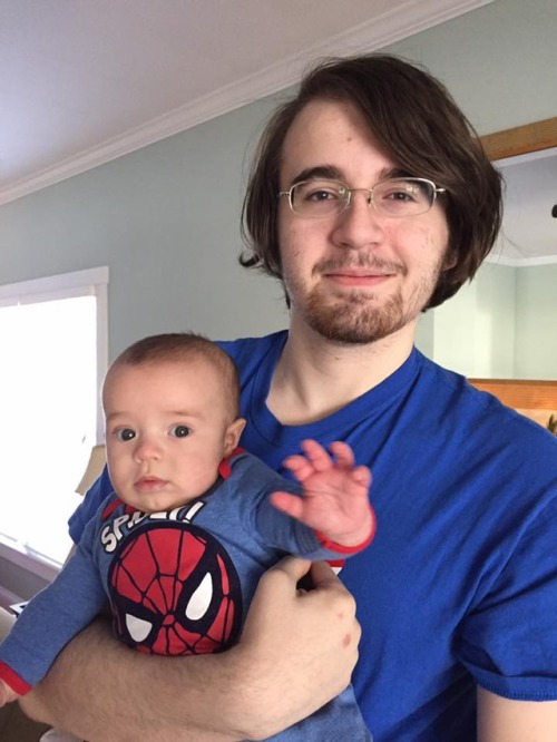 My grown-ass 18 year old son and my tiny-butt 4 month old nephew, the oldest and youngest of all the