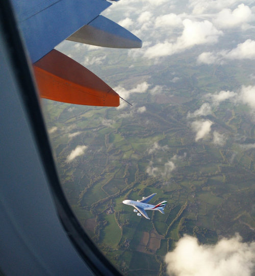 Stacking up to land at Gatwick (EGKK) - You don&rsquo;t often see an A380 from this vantage poin