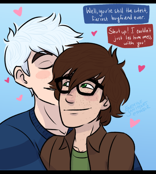 enemyofsanityart:  Hijack January: Popular/Nerd AUJack, being popular, really gets picked on by some out of jealousy he has friends. Now, if you pick on Jack when he’s on his own he’ll shrug it off, but if the little boyfriend is around? Well, he’ll