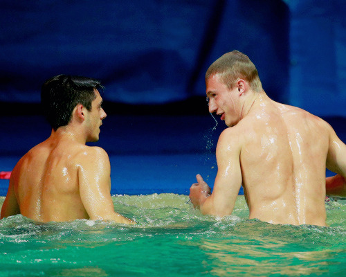 tomrdaleys:  Jack Laugher and Chris Mears of Great Britain react after their final jump in the Men’s Diving Synchronised 3m Springboard Final on Day 5 of the Rio 2016 Olympic Games at Maria Lenk Aquatics Centre on August 10, 2016 in Rio de Janeiro,