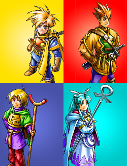 xercis:  Golden Sun: The Broken Seal (2001)↳ Main Playable Characters.  the art direction on this game was the fuckin best