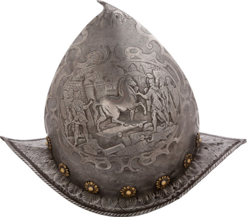 Finely engraved morion from Northern Italy, late 16th century.from Fagan Arms