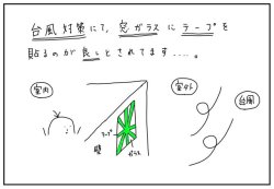 takamasa:  (via けんゆー🥑駆け出し百姓さんはTwitterを使っています: 「台風対策で，窓ガラスにテープを貼るのはどうなの？ということをマンガにしました． 引用RTの方の情報が参考になります．