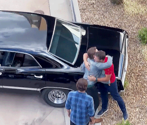 Jensen And Misha Hugging At Denver Con 2022. With Jared There I Guess