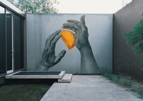 itscolossal:  Impasto-Style Brushstrokes Hover Mid-Air in Illustrative Murals by Sean Yoro