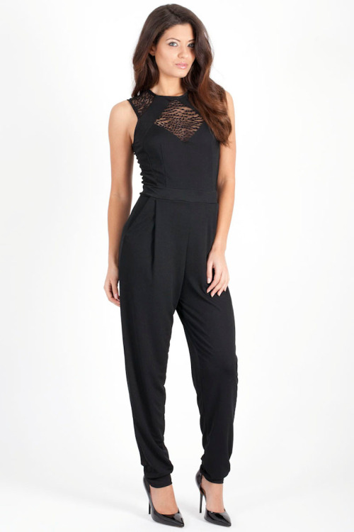 TFNC Jumpsuit - Crew neckline with delicate lace detailing - Keyhole detail to back with single butt