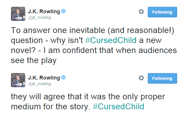 hoka-inumuta:  J.K. Rowling announced “Harry Potter and The Cursed Child” !Today,