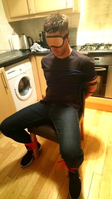 malebondagene: Hot stuff chairtied in my kitchen…  If you’re in the UK and would like to be tied up by me, inbox me. 