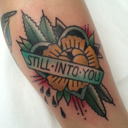 fuckyeahtattoos:  Done by Paul @ The Shaman’s Den in Binghamton, NY! IG @paulflatfish143  I got this leg jammer as an ode to my favorite band, Paramore. 