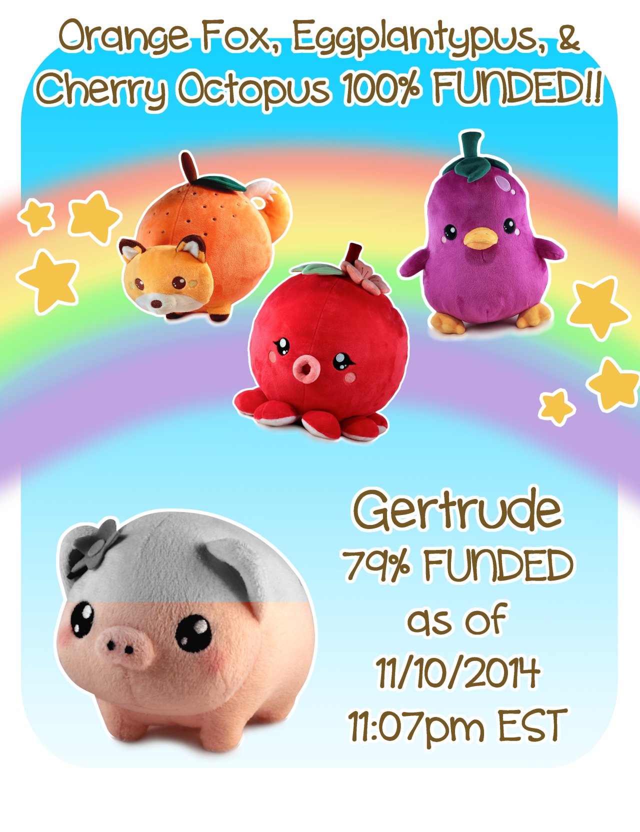 luckysquidstudios:  9 days left to go on our Kickstarter! All 3 Fruitimals are FUNDED!