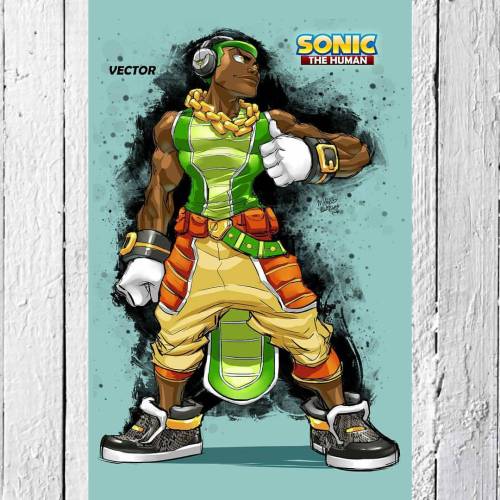 marcusthevisual:  Vector from my concept “Sonic the Human”. Not one to lose his cool over things, Vectors’ transition to a human was one that he found as positive. With music being his driving force throughout the change, he was able to jam through