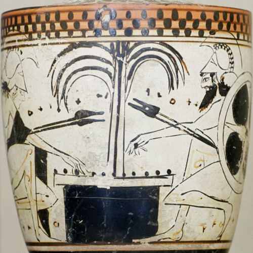 Achilles and Ajax play dice.  Detail of a white-ground lekythos, attributed to the workshop of the D