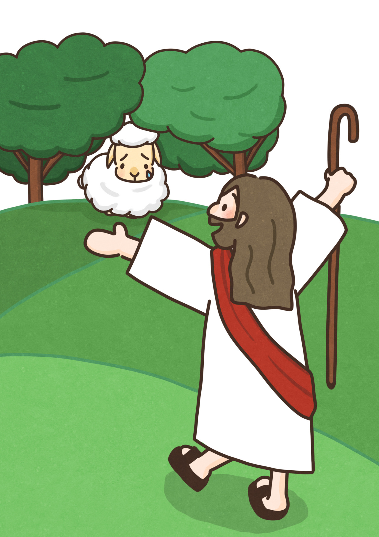 こひつじイラスト 聖書の無料イラスト素材 迷子の羊 イエス様はよい羊飼い１