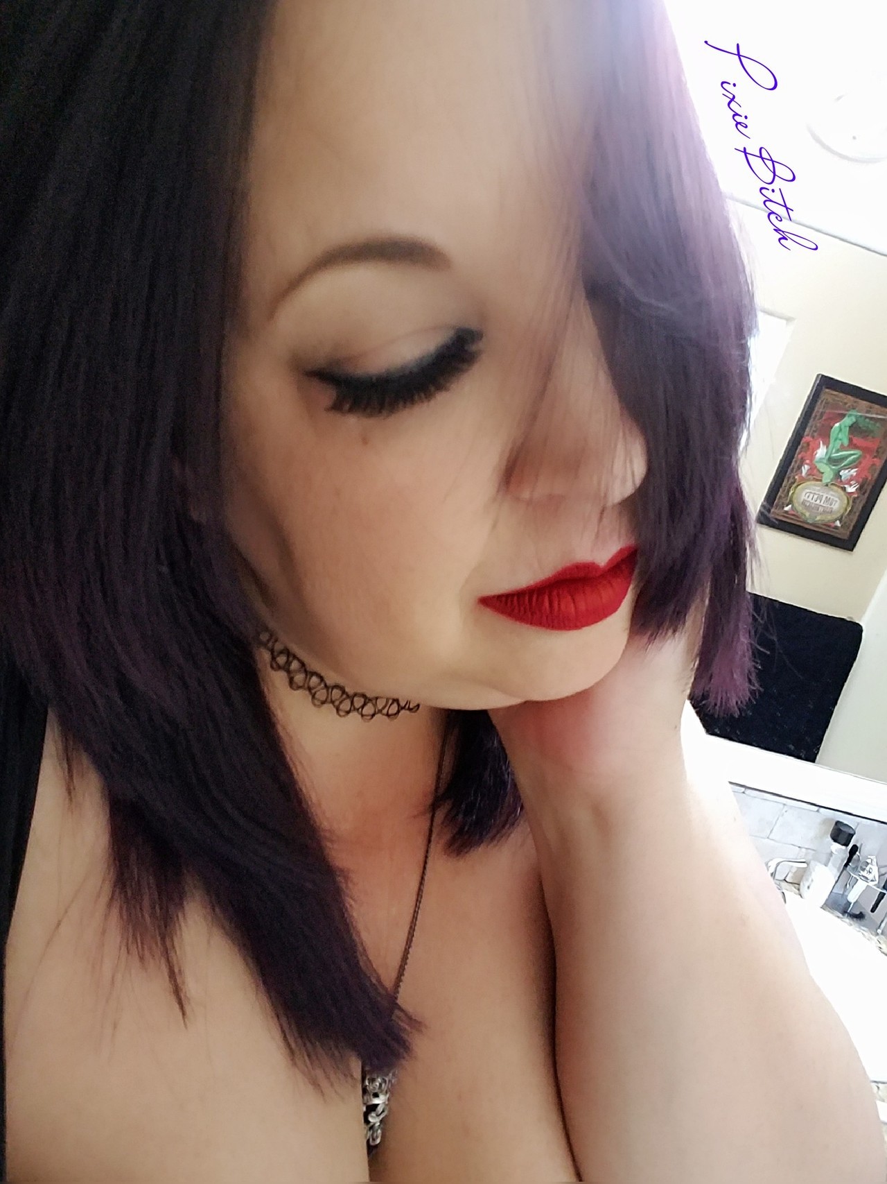 pixie-bitch75:  Sexy Saturday?… Maybe. Trying to luv this new haircut n color…