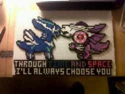 abbyarcanine:  Hello guys! This is my very large hama bead piece I made not too long ago. However, I am now open for commissions. This means you can ask for any pokemon in any size. Especially big pieces like this with writing underneath!  I’m also
