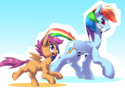 oze-jp:  Rainbow Dash & Scootaloo  Eeeee~!