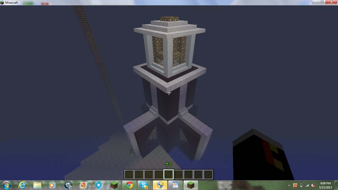 My finished lighthouse in minecraft. That&rsquo;s the diving board behind it.