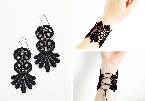 truebluemeandyou:DIY Easy Lace Earrings and Lace Corset Bracelet Tutorials from Anna Evers Updated L