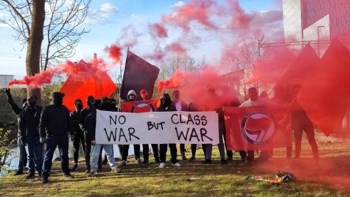 GOTHENBURG REPORTBACK: antifascists in Gothenburg, Sweden pose with some NMR trash they picked up to